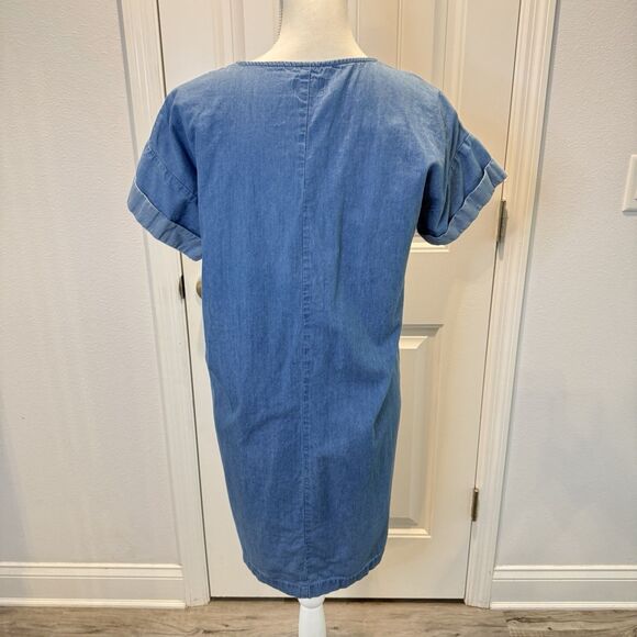 Old Navy Denim Chambray Dress Midi Embroidered Boho Cottage Core S/P - Picture 4 of 9
